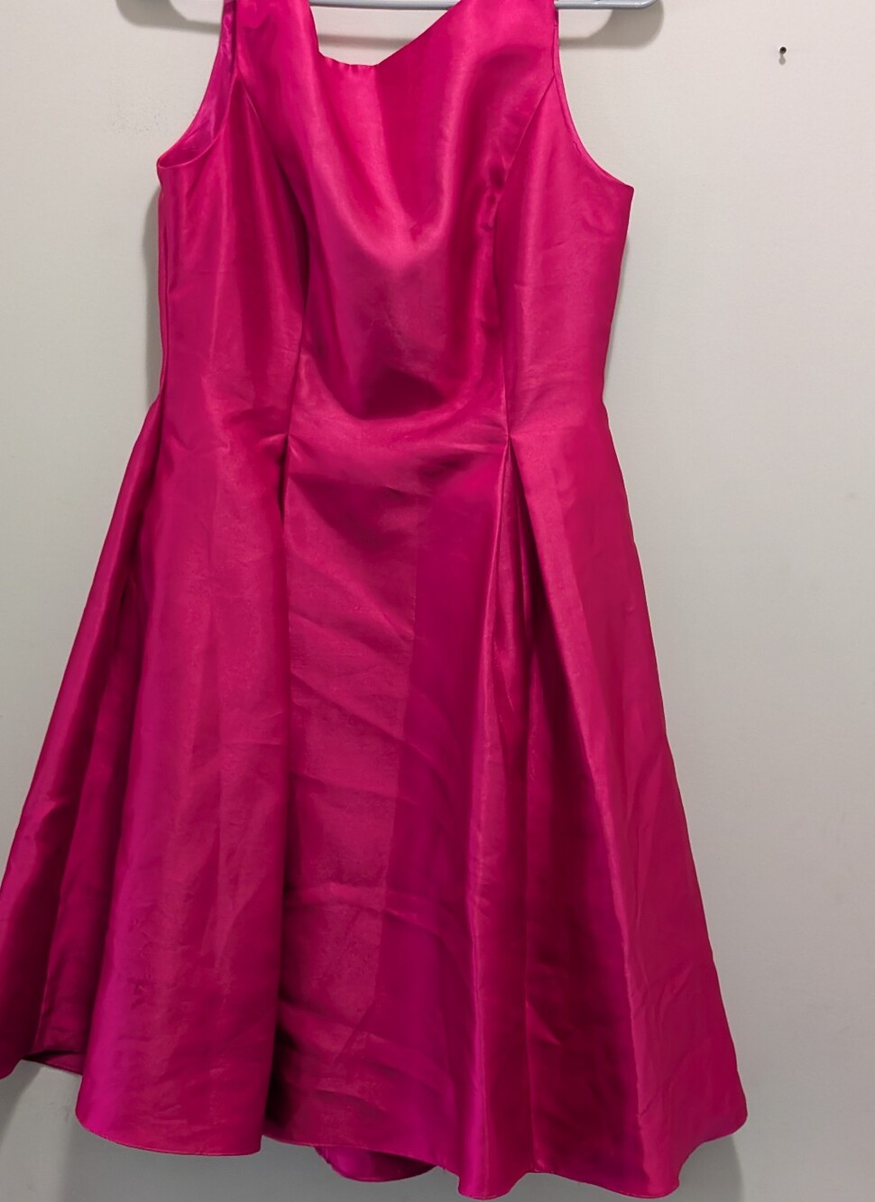 Fuchsia Satin A-Line Dress with Square Neckline